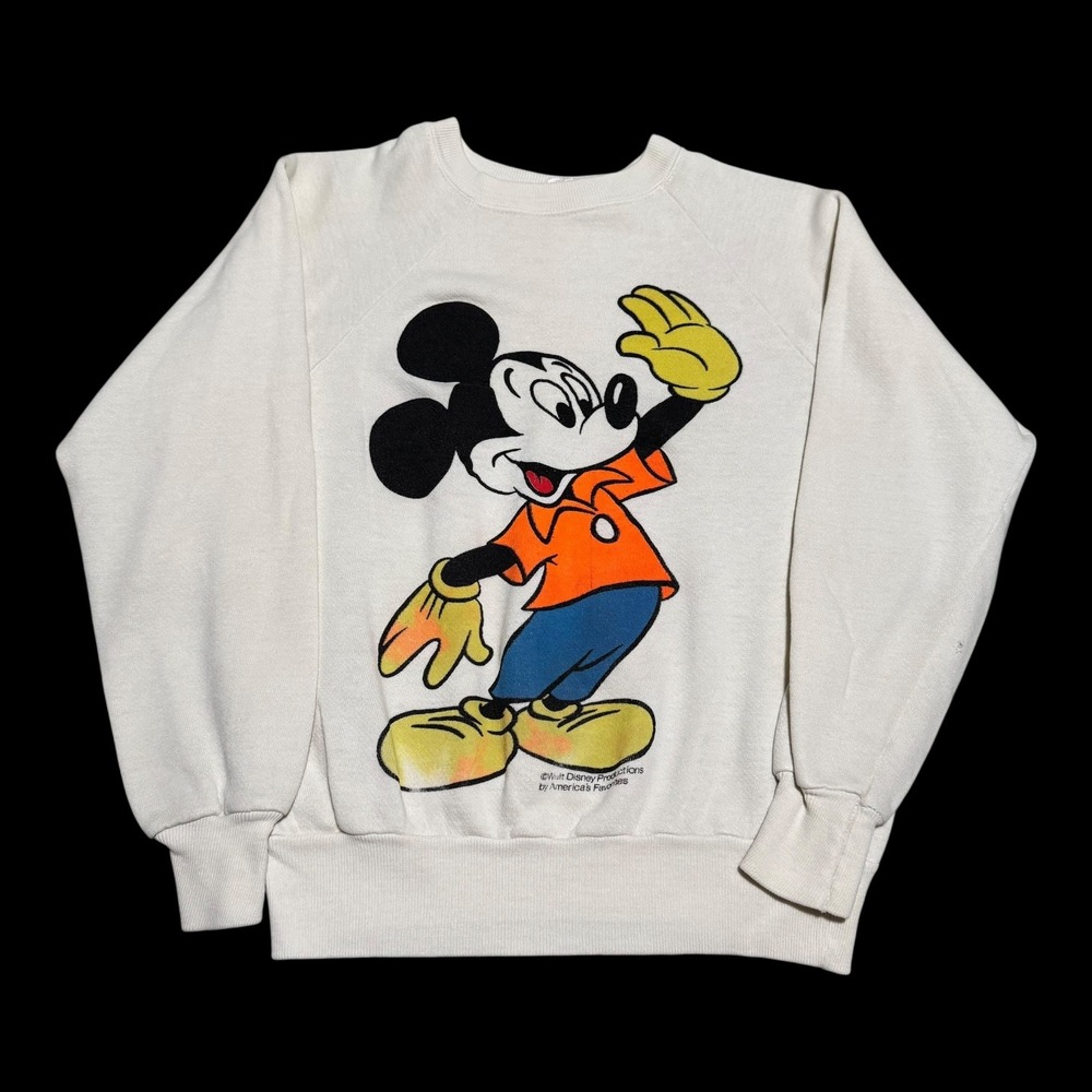 Vintage‎ 80s Mickey Mouse White Stained Raglan Sweatshirt Women's Small